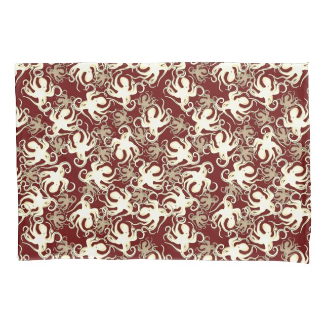 Gold und Rot wiederholendes Motiv | Octopus Patter Kissenbezug (Vorderseite)