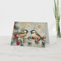 Gold und Rote Glitzer Chickadee mit Schnee
