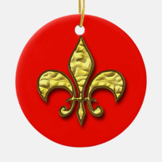 Gold und rote Lilien-Weihnachtsverzierung Keramik Ornament (Vorne)