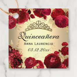 Gold und Rote Rose Quinceanera Party Geschenkanhänger