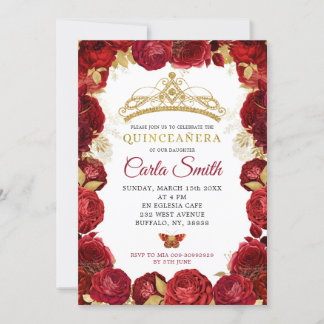 Gold und Rote Rosen Mis Quince Einladung zum Gebur