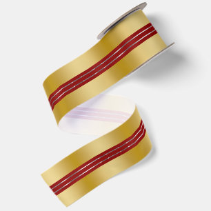 Gold- und roter Hintergrund Glänzende silberne Str Satinband