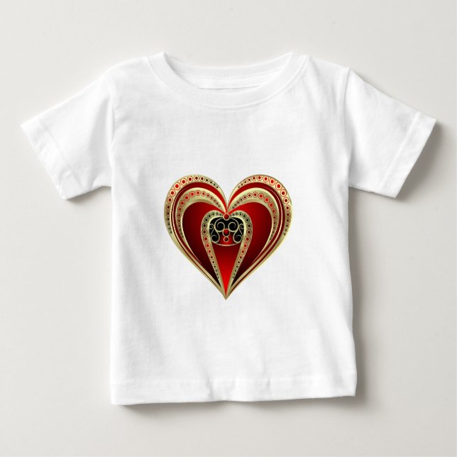 Gold und Rotes Herz Baby T-shirt (Vorderseite)