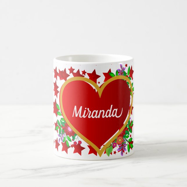 Gold und Rotes Herz Kaffeetasse (Mittel)