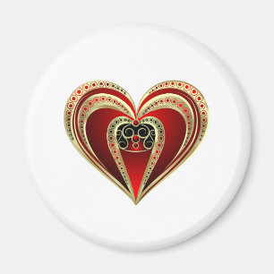 Gold und Rotes Herz Magnet