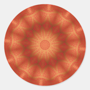 Gold und Rotes Kaleidoskop Runder Aufkleber
