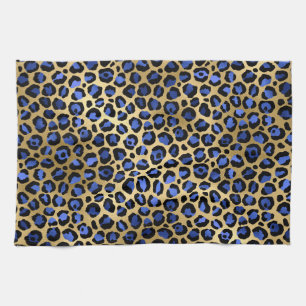 Gold- und Royalblau Glam Leopardenflecken Druck Geschirrtuch
