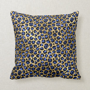 Gold- und Royalblau Glam Leopardenflecken Druck Kissen