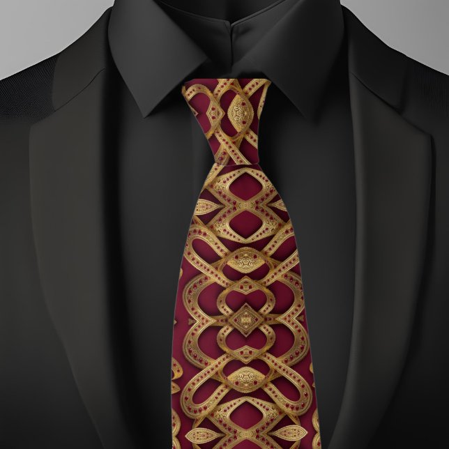 Gold und Ruby Modern Circle Pattern Necktie Krawatte (Von Creator hochgeladen)