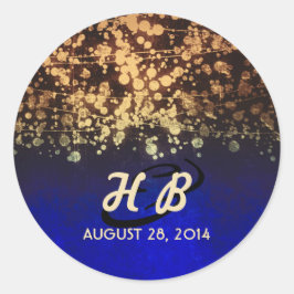 Gold und rustikale Hochzeit der blauen Runder Aufkleber