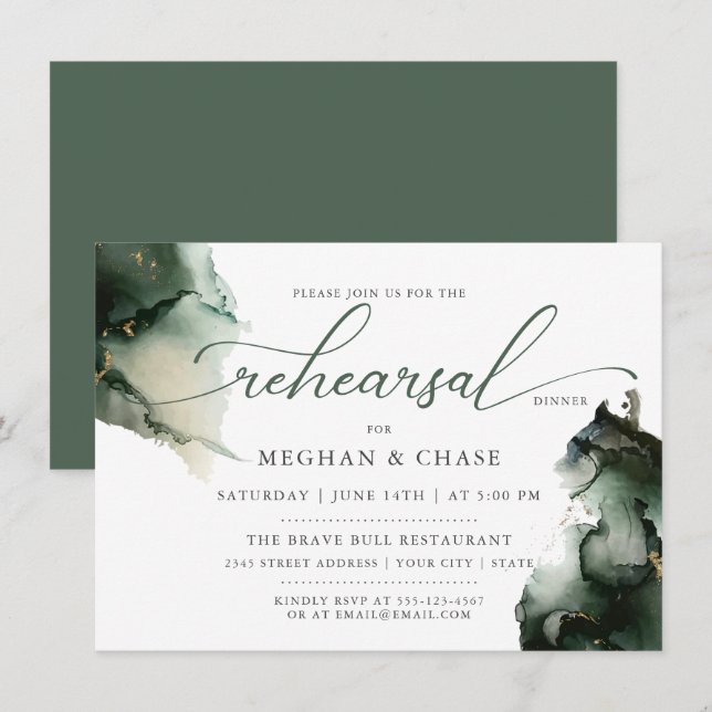 Gold und Sage Green Water Color Einladung (Vorne/Hinten)