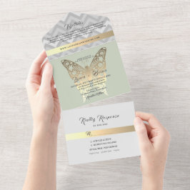 Gold und Sage Green Wedding All In One Einladung