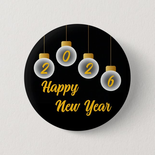 Gold- und Schwarz 2026 Neujahrs-Pin-Button Button (Vorderseite)