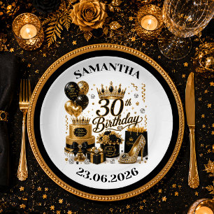 Gold und Schwarz 30. Geburtstag Glanz Luxus Teller