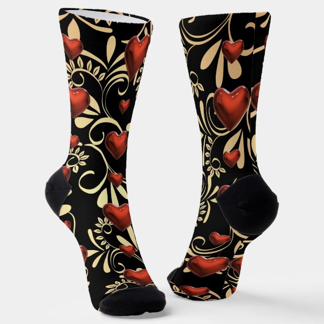 Gold und Schwarz 3 D Rotes Herz Socken (Gewinkelt)