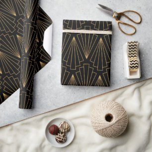 Gold- und Schwarz Art Deco Muster Geschenkpapier