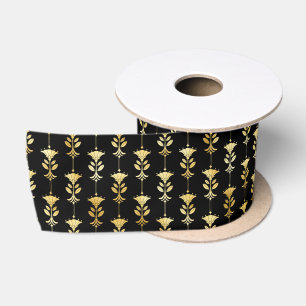 Gold- und Schwarz-Blumen-Art-Deco-Muster Satinband