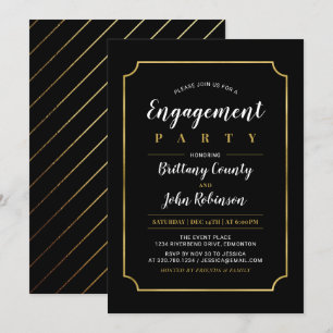 Gold und Schwarz   Classic Wedding Engagement Part Einladung