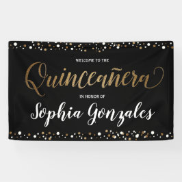 Gold und Schwarz Confetti Quinceanera Geburtstag Banner