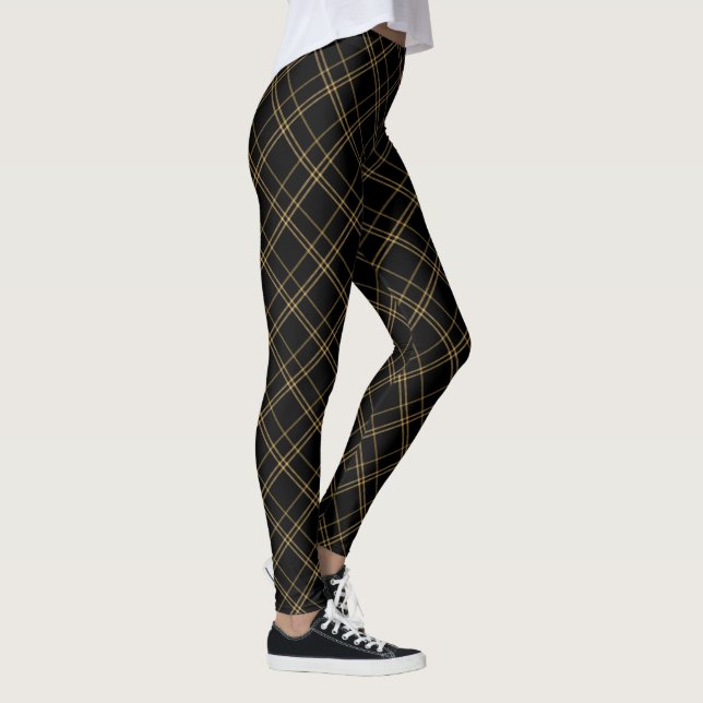 Gold und Schwarz Elegant Kariert Leggings (Rechts)