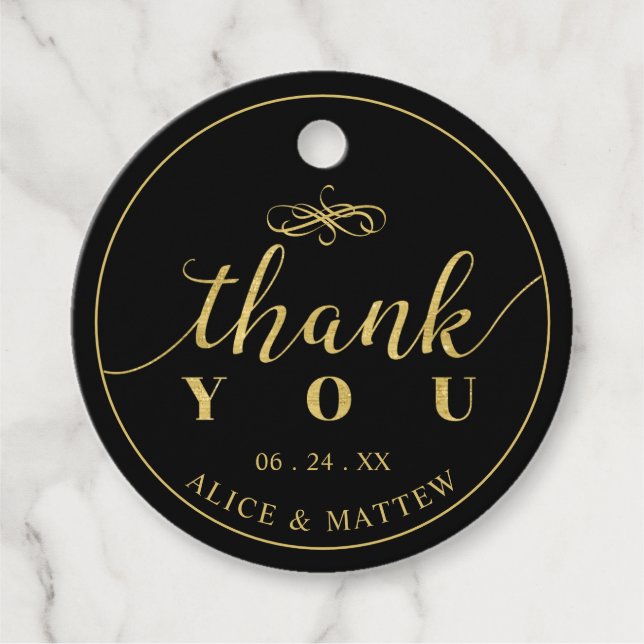 Gold und Schwarz | Elegant Wedding Vielen Dank für Geschenkanhänger (Vorderseite)