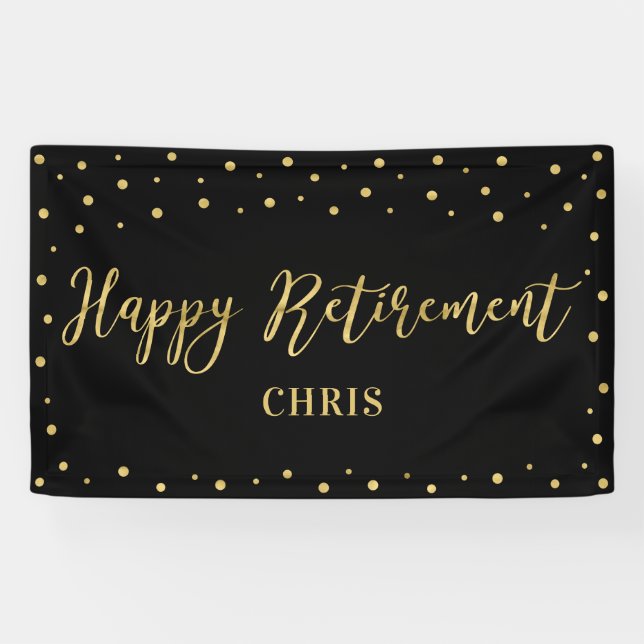 Gold und Schwarz | Happy Retirement Party Banner (Horizontal)