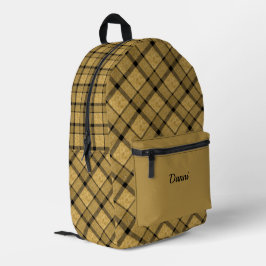 Gold und Schwarz Kariert Bedruckter Rucksack