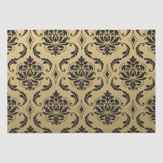 Gold-und Schwarz-Klassiker-Damast Seidenpapier (Vorderseite)