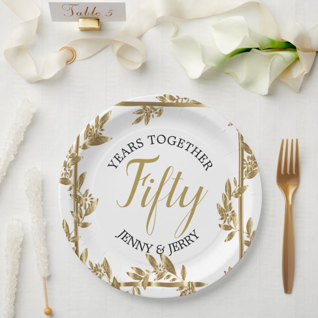 Gold und Schwarz klassisches Jubiläumspapier Pappteller (Hochzeit)