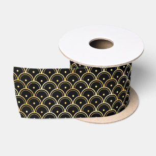 Gold- und Schwarz-Kreise Art Deco-Muster Satinband
