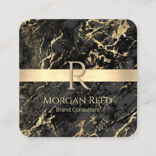 Gold- und Schwarz-Marmor, Gold-Bar, Name Monogram- Quadratische Visitenkarte