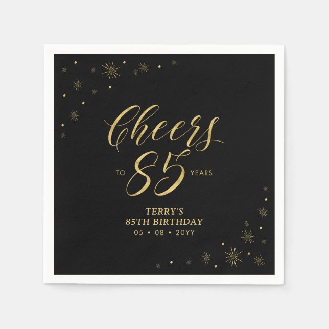 Gold und Schwarz | Modern Cheers 85. Geburtstagspa Serviette (Vorderseite)