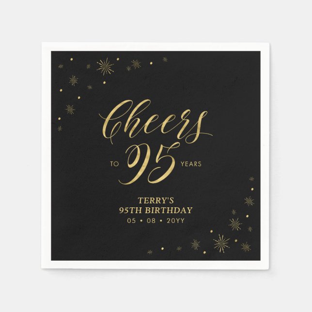 Gold und Schwarz | Modern Cheers 95. Geburtstagspa Serviette (Vorderseite)