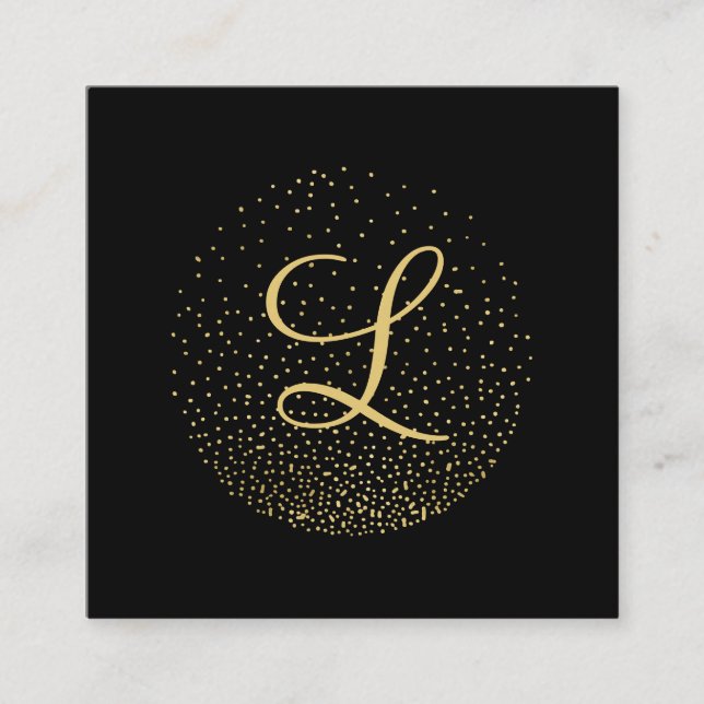 Gold und Schwarz | Modern Circle Monogram Beruflic Quadratische Visitenkarte (Vorderseite)