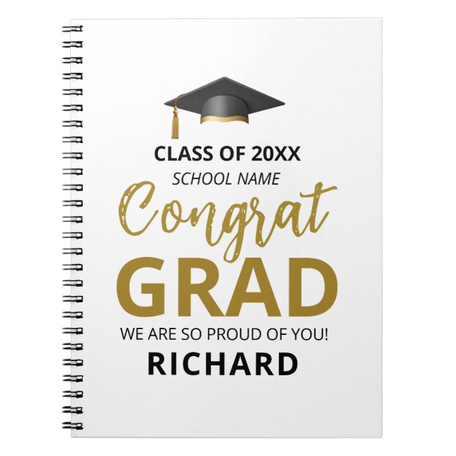 Gold und Schwarz | Modernes Abschluss-Geschenk Notizblock (Vorderseite)