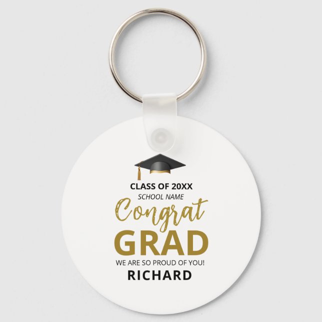 Gold und Schwarz | Modernes Abschluss-Geschenk Schlüsselanhänger (Vorderseite)