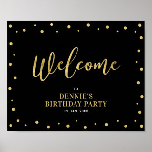 Gold und Schwarz Modernes Confetti Welcome Party Poster
