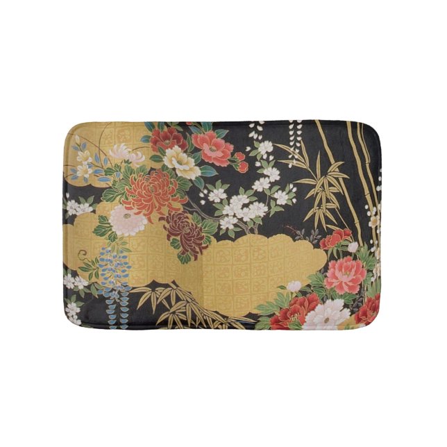 Gold und schwarz-orientalisch-japanischer Kimono F Badematte (Vorderseite)