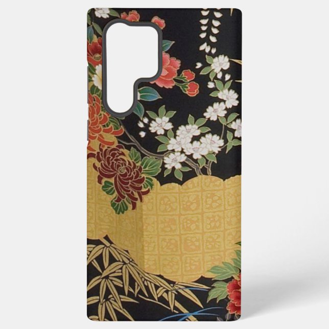 Gold und schwarz-orientalisch-japanischer Kimono F Samsung Galaxy Hülle (Rückseite)