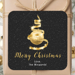 Gold und Schwarz Ornament Frohe Weihnachten Quadratischer Aufkleber