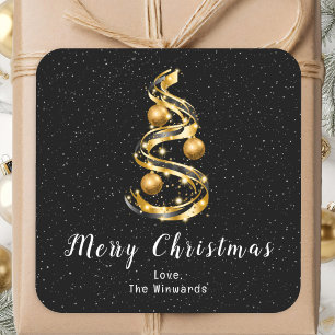 Gold- und Schwarz-Ornamente Frohe Weihnachten Quadratischer Aufkleber