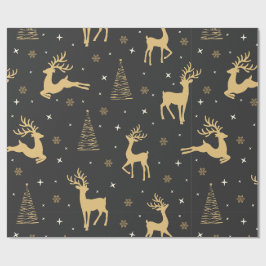 Gold- und Schwarz-Rentier-Weihnachtsmuster  Geschenkpapier
