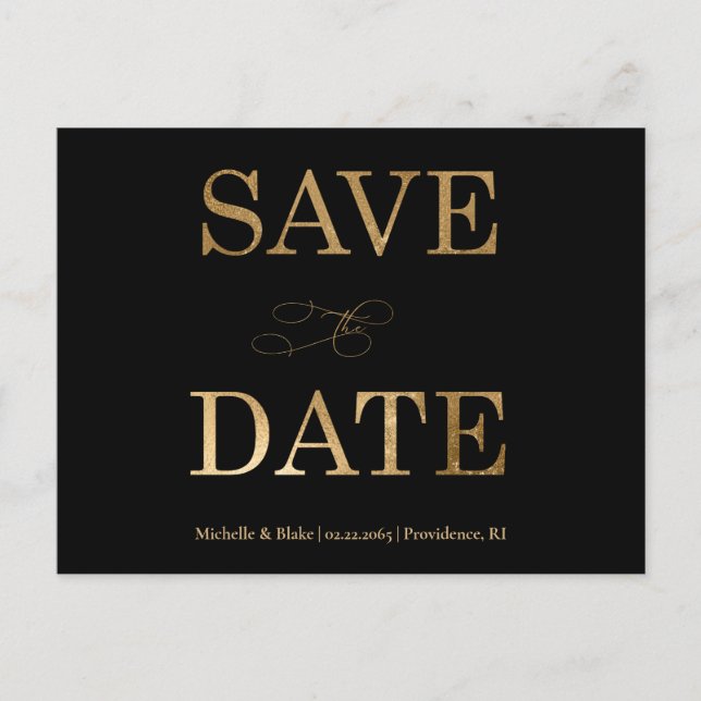 Gold und Schwarz Save the Date Postkarte (Vorderseite)
