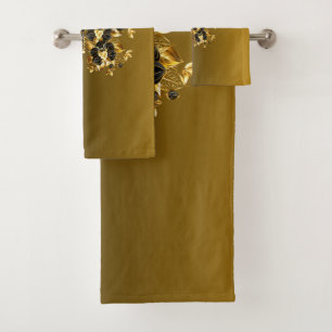 Gold- und Schwarz-Schmetterlings-Blumenkunst Badhandtuch Set