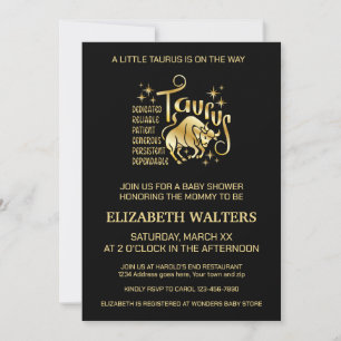 Gold und Schwarz Stier Sternzeichen Baby Shower Einladung