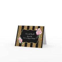 Gold und Schwarz-Streifen-Blumenhochzeit danken