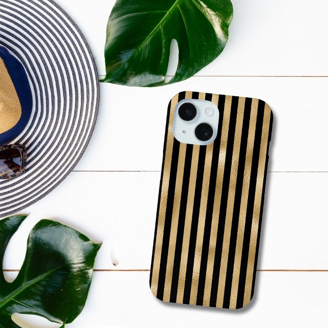 Gold und Schwarz Streifen Case-Mate iPhone Hülle (Black Gold Striped iPhone case )