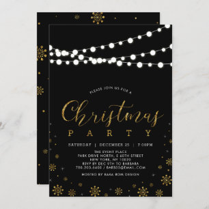 Gold und Schwarz   String Lights Christmas Party Einladung