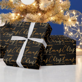 Gold- und Schwarz-Weihnachts-Wortkunst Geschenkpapier