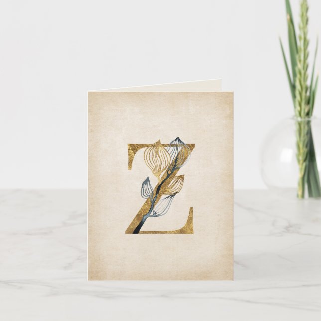 Gold- und Schwarz-Z-Monogramm mit Blättern (Vorderseite)